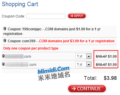 Domain.Com圣诞1.99美元注册域名优惠码 可注册多个.Com域名