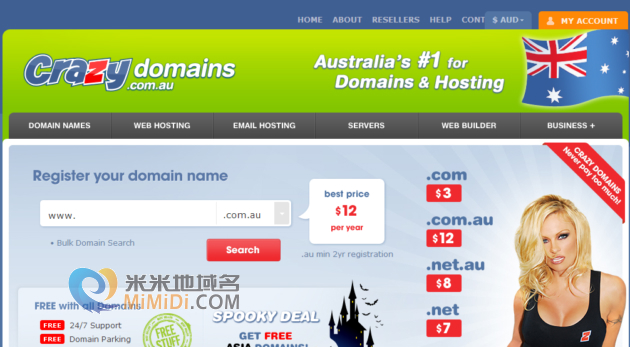 CrazyDomains是澳大利亚一家资深的域名注册商及IDC主机提供商